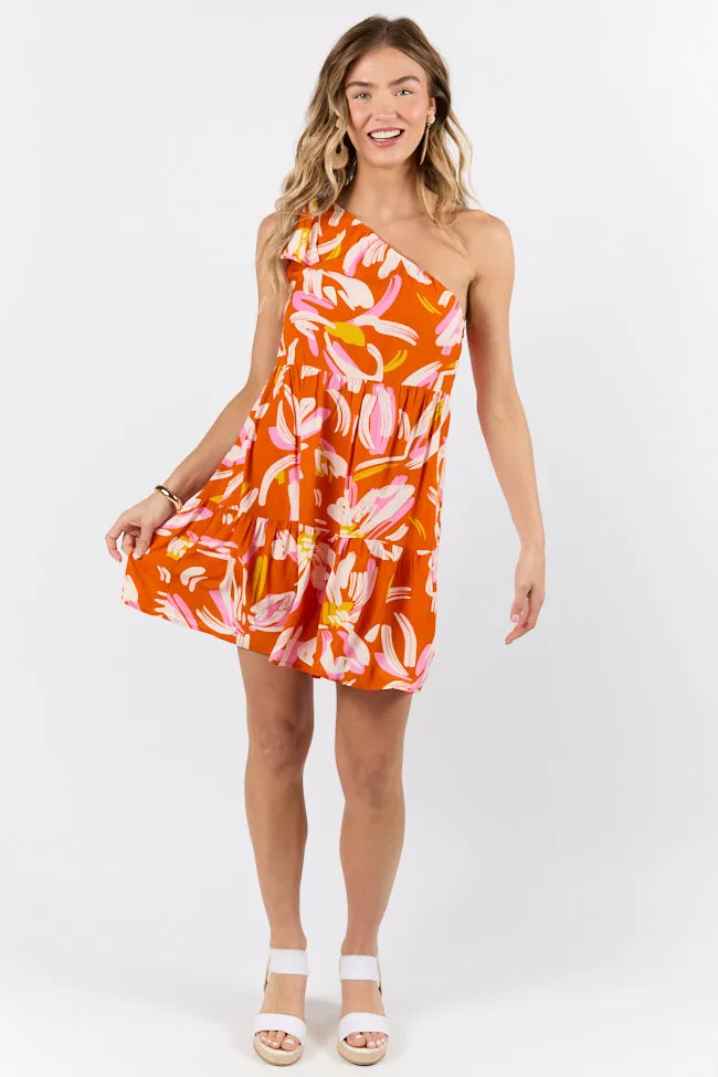 Walking On Sunshine Floral Printed One Shoulder Dress,Daily Outfit