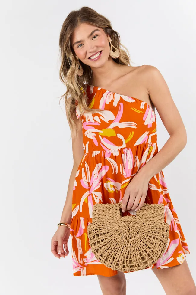 Walking On Sunshine Floral Printed One Shoulder Dress,Daily Outfit