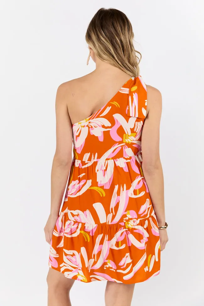Walking On Sunshine Floral Printed One Shoulder Dress,Daily Outfit