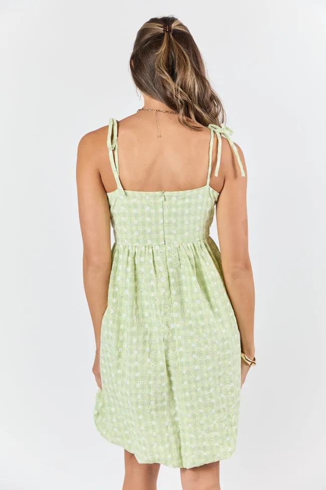 Wandering Hearts Green Eyelet Gingham Dress SALE,Daily Outfit
