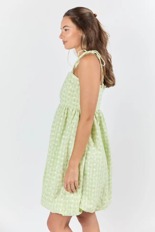 Wandering Hearts Green Eyelet Gingham Dress SALE,Daily Outfit