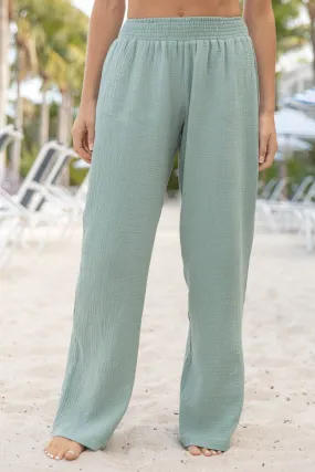 Warmer Weather Sage Gauze Beach Pants,Women Pants