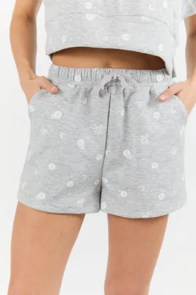 What A Catch Grey Floral Embroidered Shorts,Women Shorts