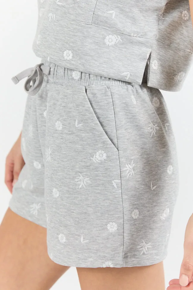 What A Catch Grey Floral Embroidered Shorts,Women Shorts