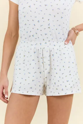 What A Dream Blue Ditsy Floral Pajama Shorts,Women Pants