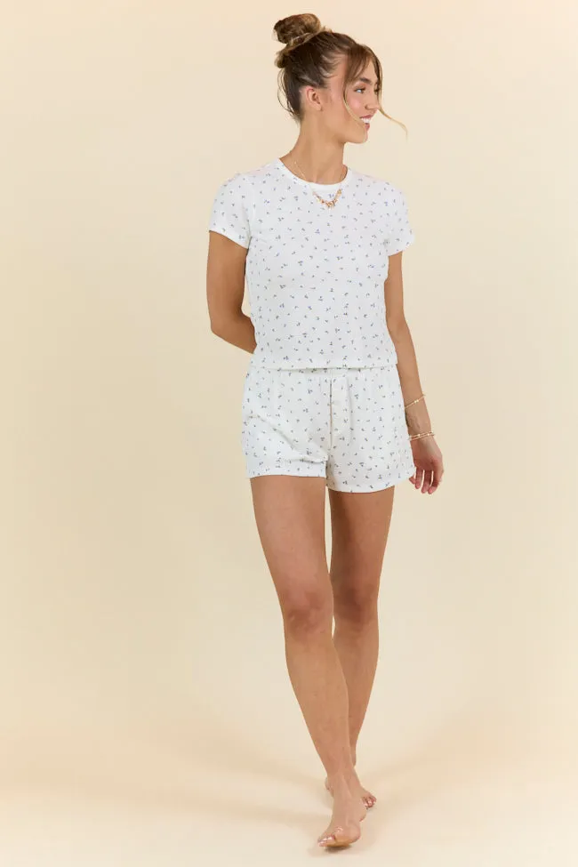 What A Dream Blue Ditsy Floral Pajama Shorts,Women Pants