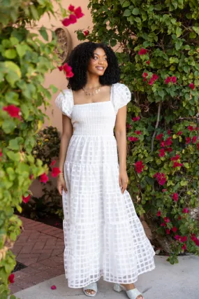 What A Feeling White Windowpane Maxi Dress SALE,Daily Outfit