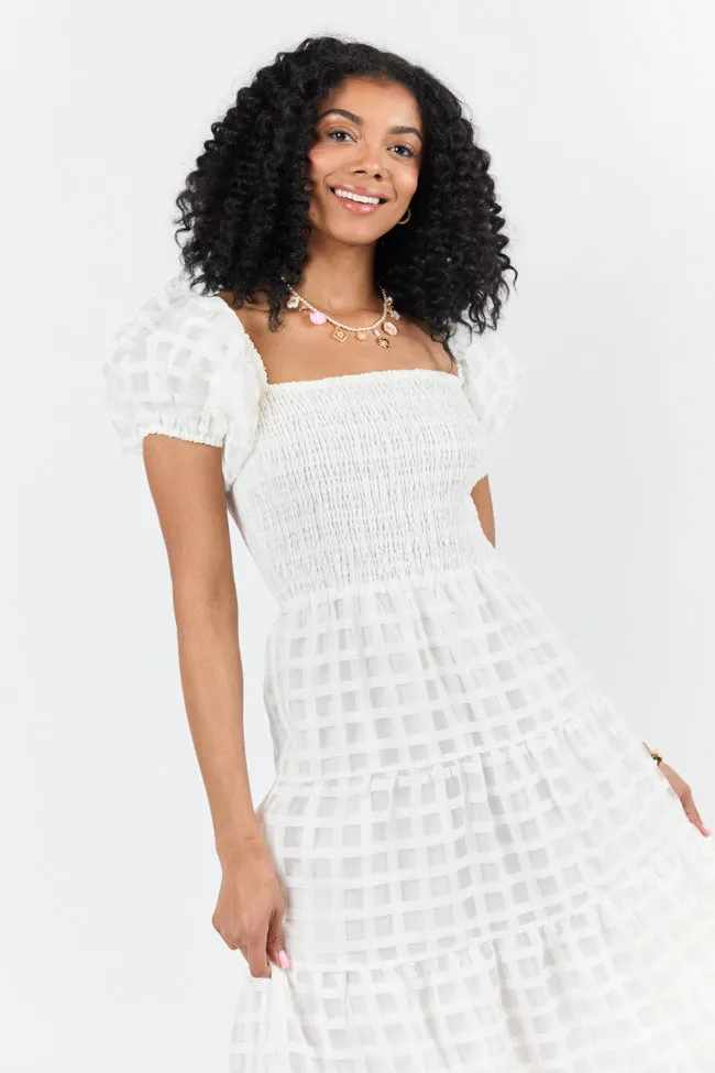 What A Feeling White Windowpane Maxi Dress SALE,Daily Outfit