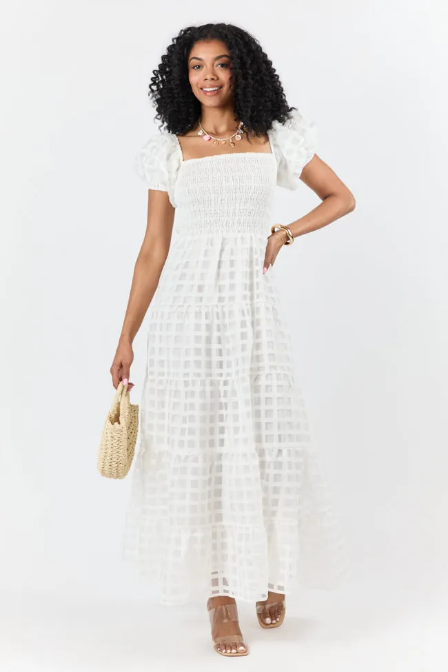 What A Feeling White Windowpane Maxi Dress SALE,Daily Outfit