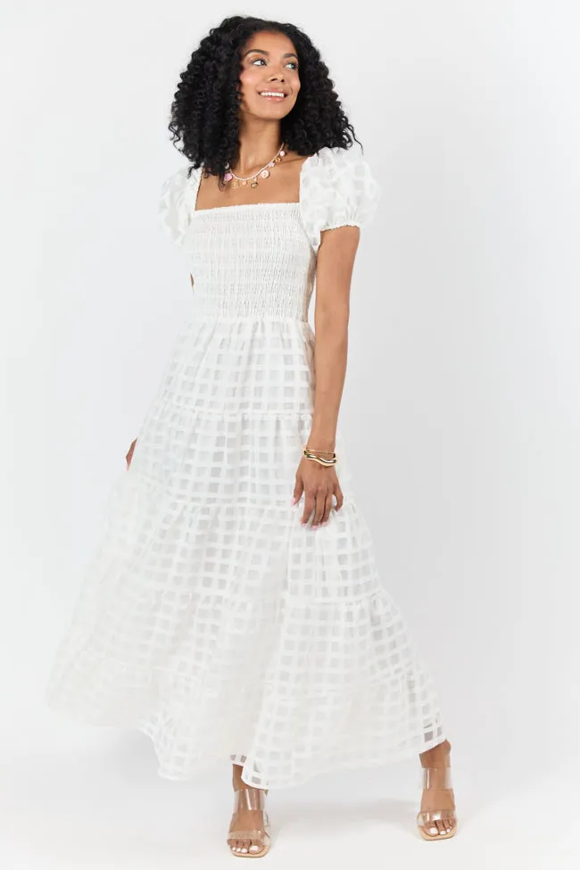 What A Feeling White Windowpane Maxi Dress SALE,Daily Outfit