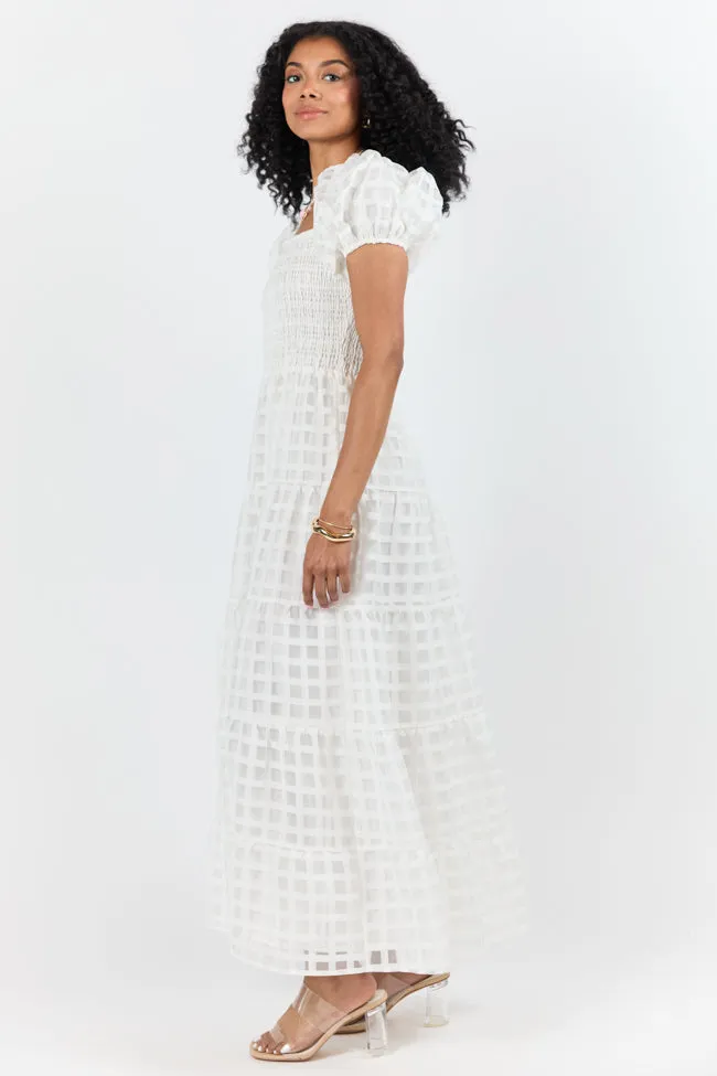 What A Feeling White Windowpane Maxi Dress SALE,Daily Outfit