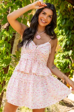 What It Takes Pink Multi Floral Ruffle Tank and Skirt Set,Women Skirts Comfort