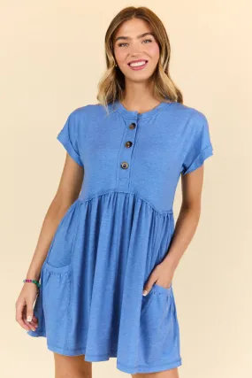 What's The Occasion Blue Button Knit Dress SALE,Daily Outfit