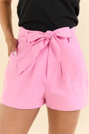 Wherever You Are Pink Belted Denim Shorts,Women Shorts