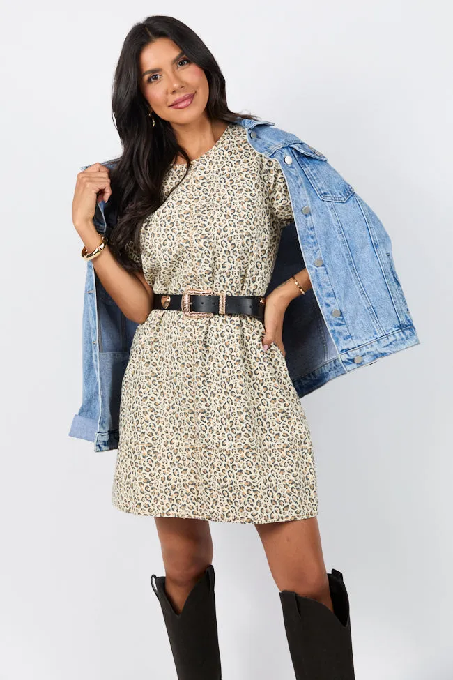 Wild Nights Taupe Leopard Print Shift Dress,Daily Outfit