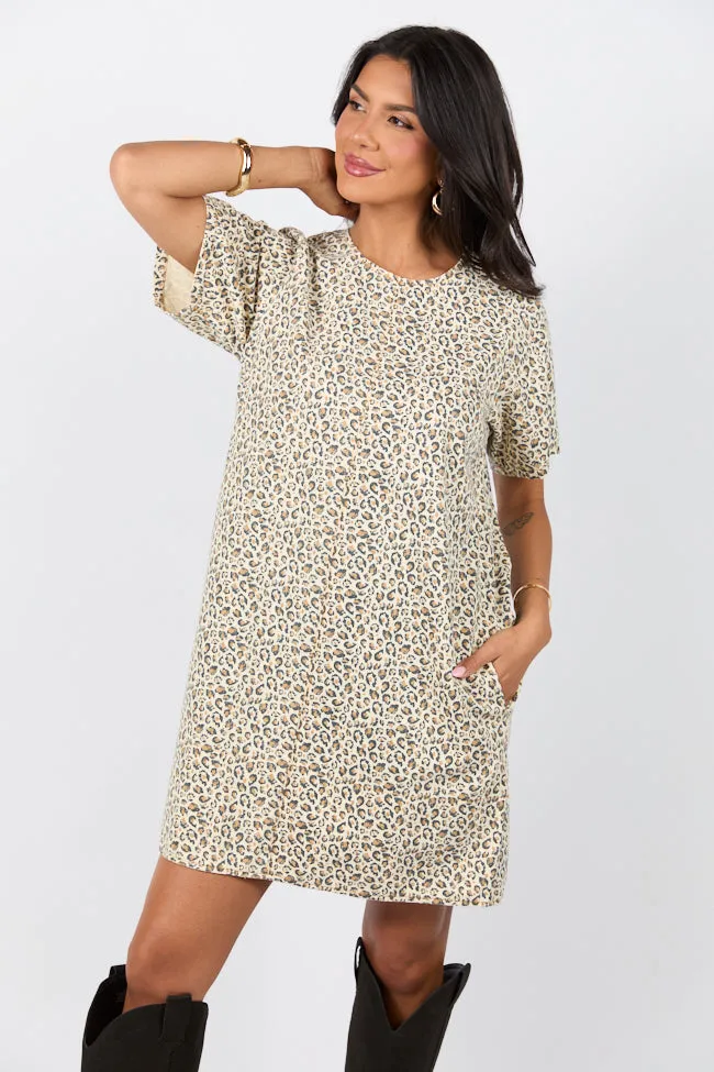 Wild Nights Taupe Leopard Print Shift Dress,Daily Outfit