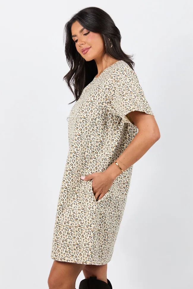 Wild Nights Taupe Leopard Print Shift Dress,Daily Outfit