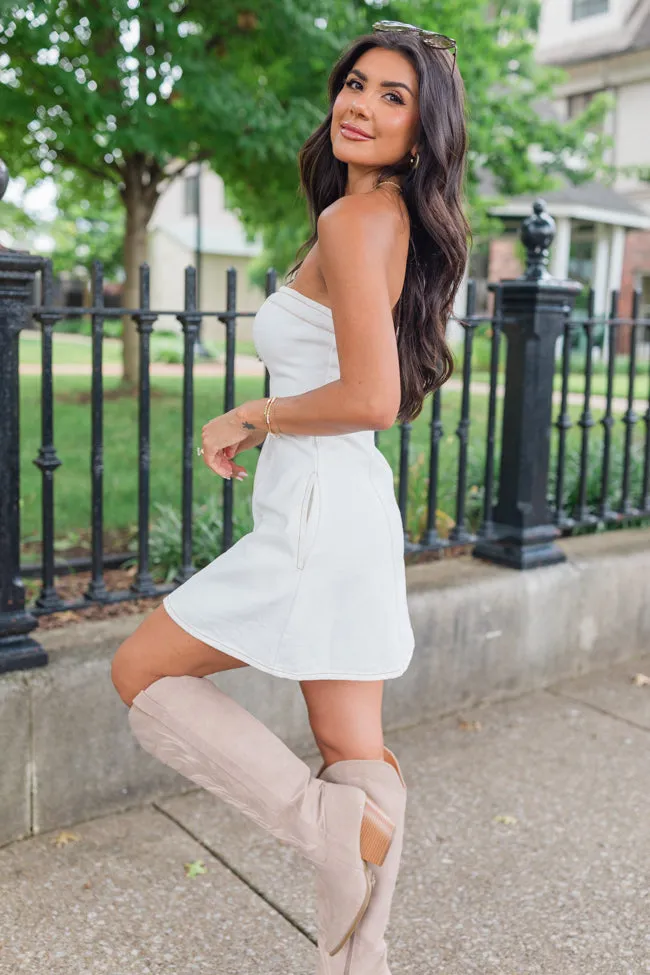 Win Me Over White Strapless Denim Dress SALE,Women Skirts Comfort
