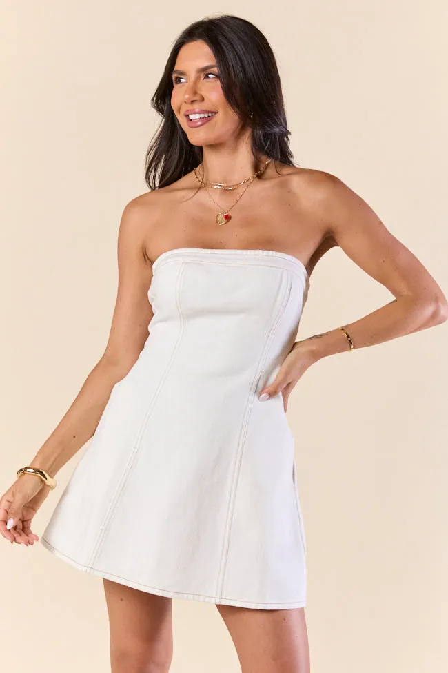 Win Me Over White Strapless Denim Dress SALE,Women Skirts Comfort