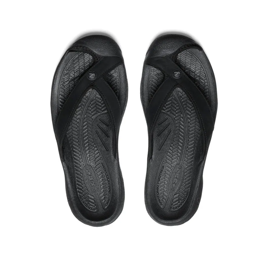 Women's Waimea Leather Flip-Flop  |  Black/Black,Comfort