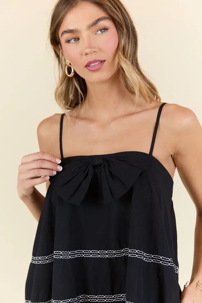 Wonderful Thoughts Black Bow Tie Mini Dress,Daily Outfit
