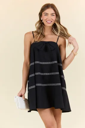Wonderful Thoughts Black Bow Tie Mini Dress,Daily Outfit