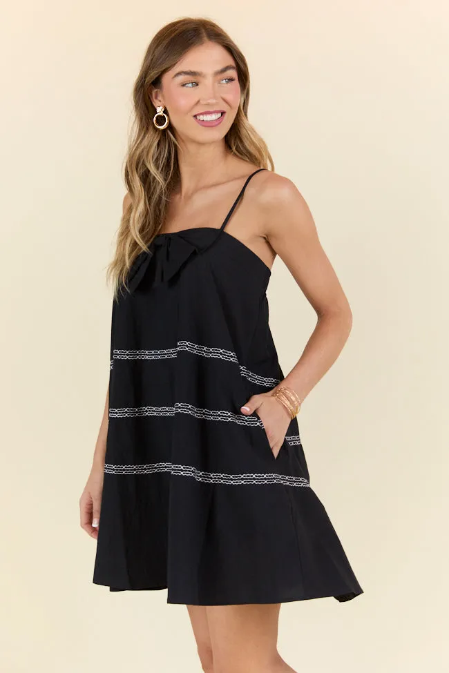 Wonderful Thoughts Black Bow Tie Mini Dress,Daily Outfit