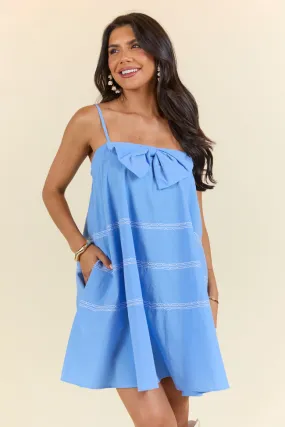 Wonderful Thoughts Blue Bow Tie Mini Dress SALE,Daily Outfit